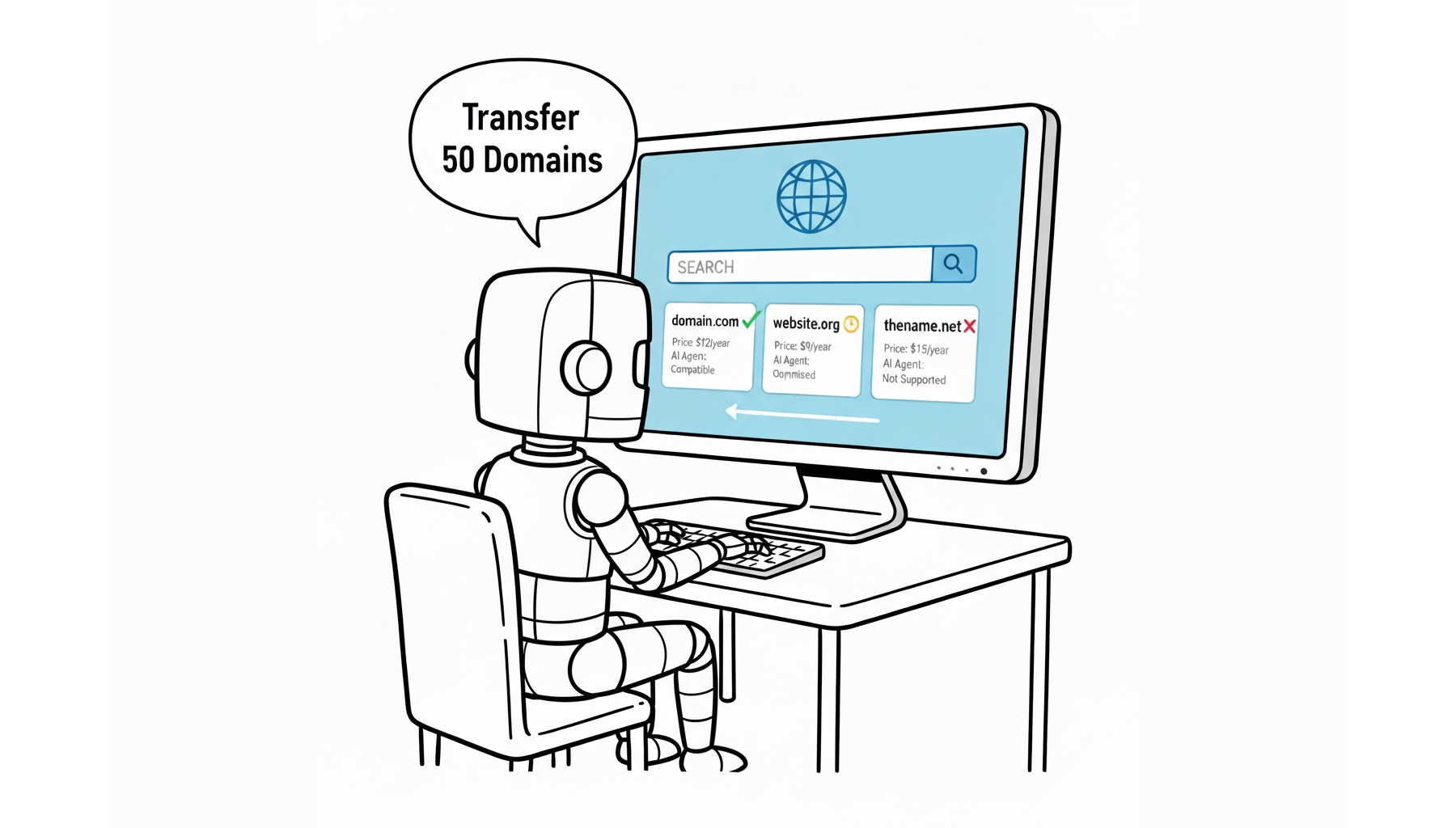 AI agent comparing domain registrars on a computer screen